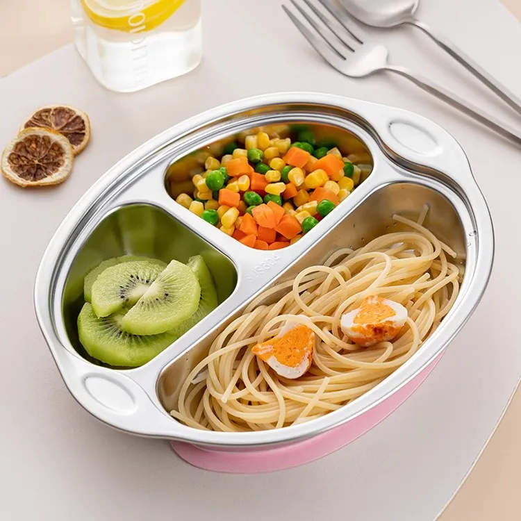 食品级304不锈钢儿童分格餐盘吸盘式婴儿宝宝学吃饭辅食盘子餐具