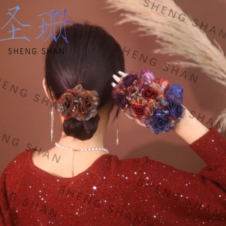 圣珊秋冬新款双花发圈大肠时尚高端扎发头绳高弹力皮筋低马尾头饰