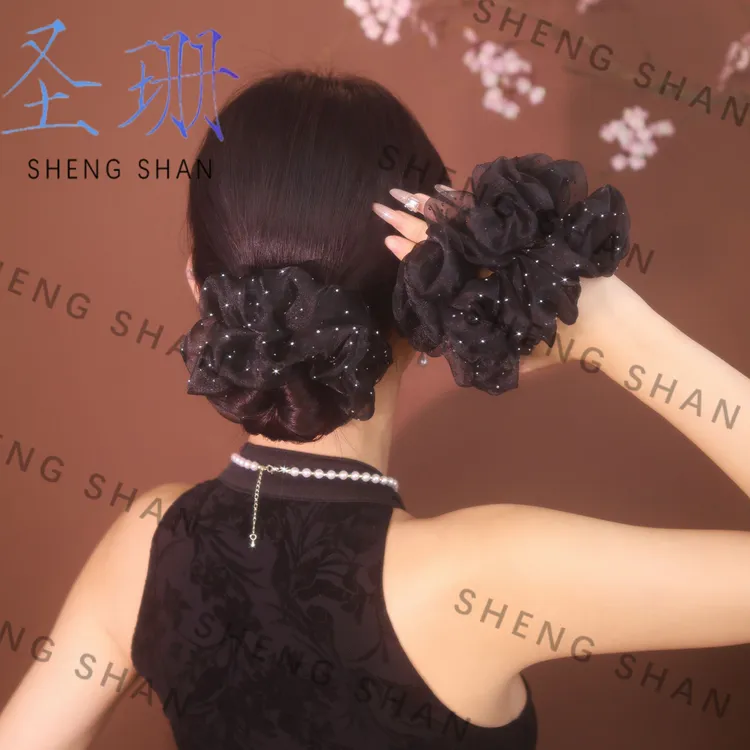 韩版百搭满天星大肠发圈超仙网红黑色气质简约高颜值网纱发绳发饰