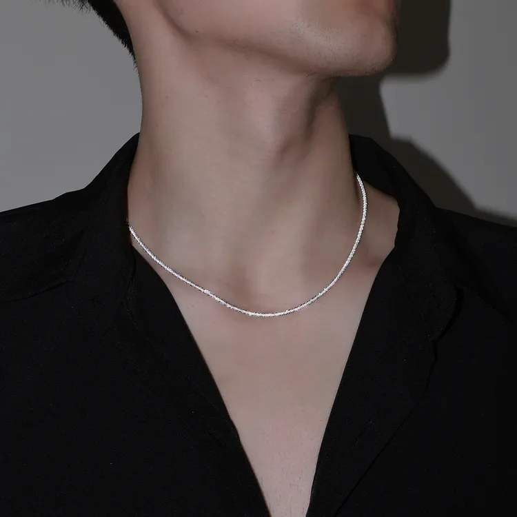 链子925银 纯银波光粼粼项链男士锁骨链蛇骨链素链生日礼物送男友