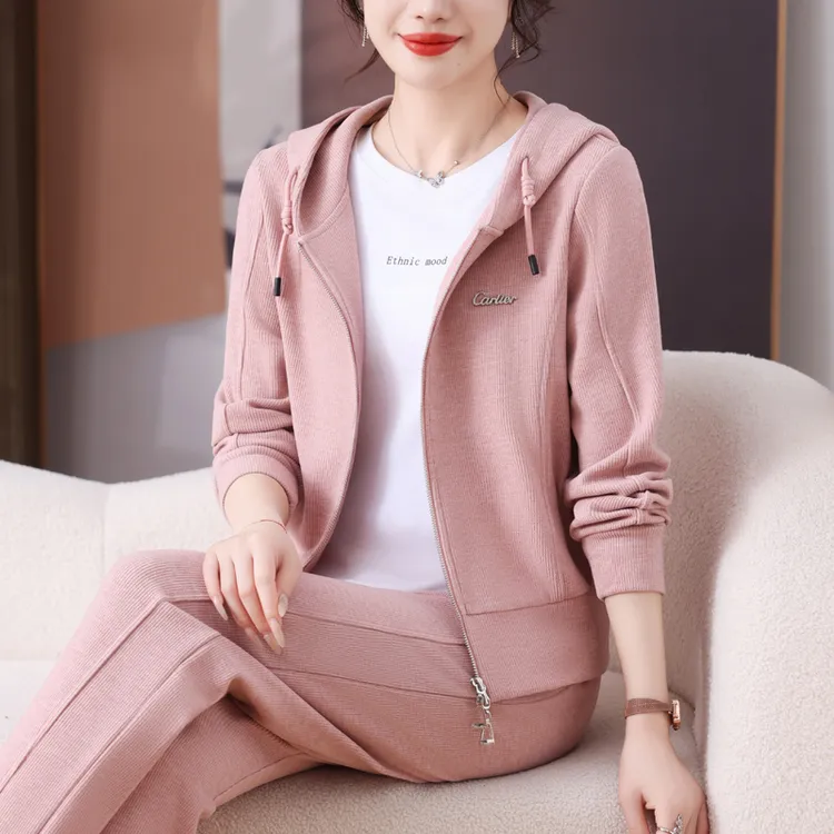 洋气运动服套装女春秋妈妈女士减龄外套连帽卫衣休闲运动套装女