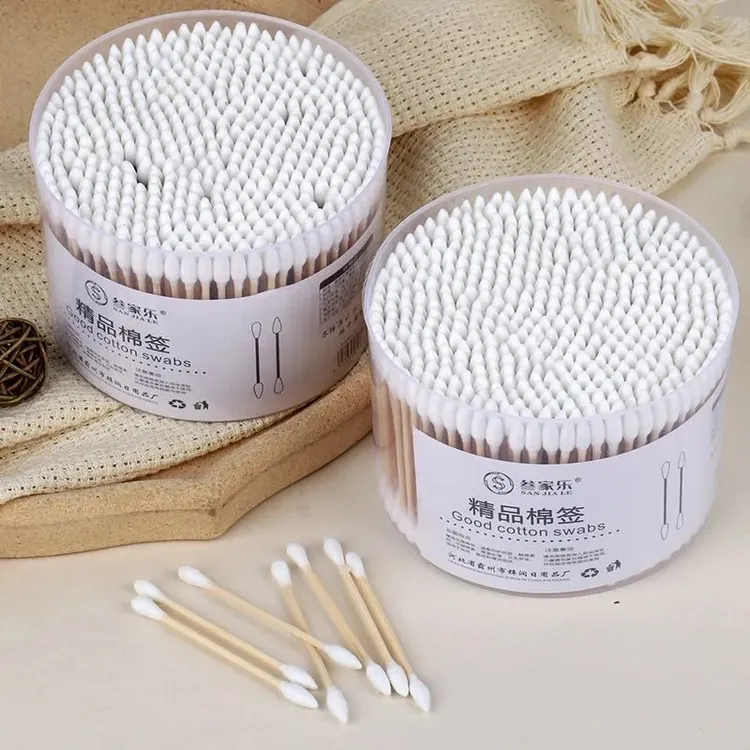 叁家乐双头棉签棒化妆卸妆掏耳朵家用一次性清洁棉棒竹棒棉球罐装