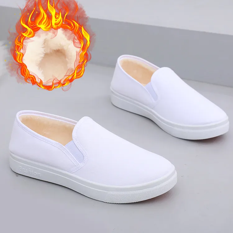 护士鞋男女平底防滑休闲鞋加绒加厚保暖棉鞋小白鞋老北京工作布鞋