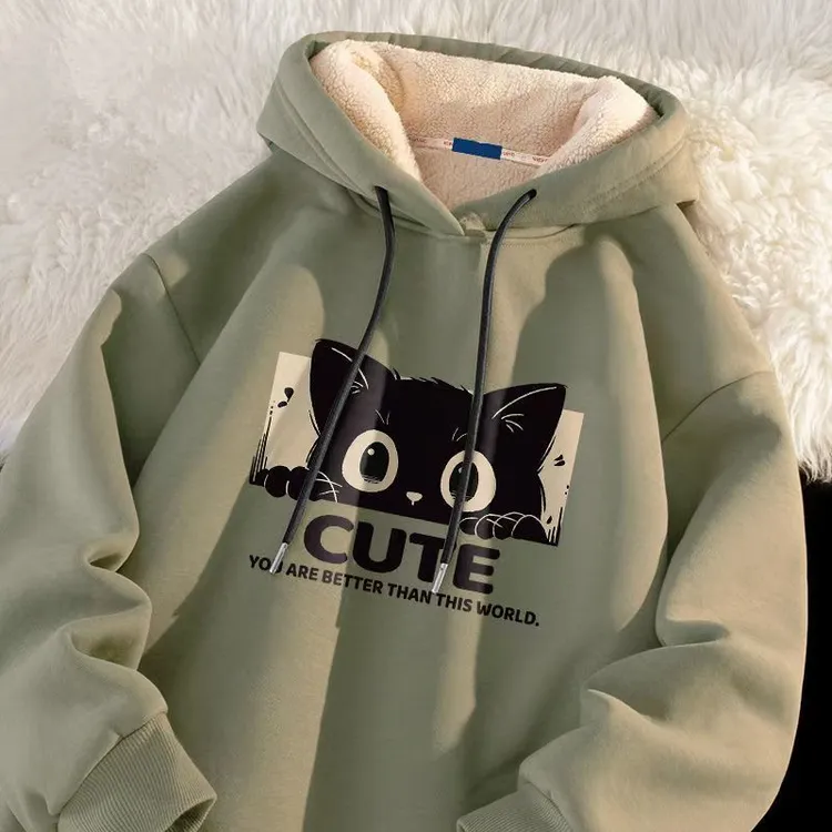 秋冬季羊羔绒卫衣男卫衣小众设计感加宽松连帽休闲运动男女外套12