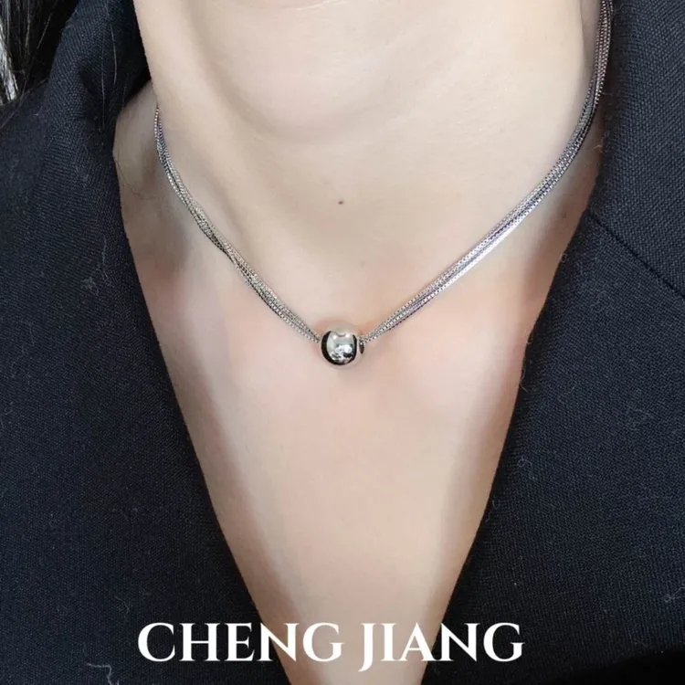铜合金项链 气质圆球多层链条轻奢百搭单球高级感极简风金属项链