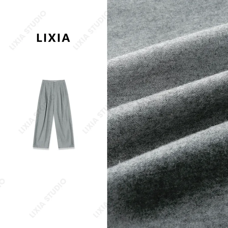 LIXIA【布伦街】韩国小众ins风毛尼直筒休闲裤-A6961