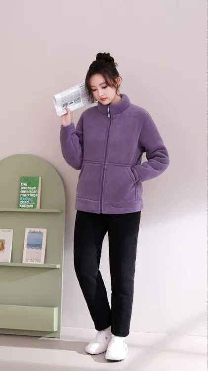 拉链款休闲运动复合一体棉加绒保暖家居服可外穿时尚秋冬款套