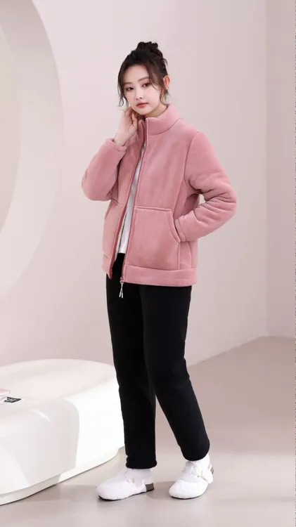 单件立领拉链海豚絾加絾加厚保暖时尚休闲家居服外穿外套女秋冬款