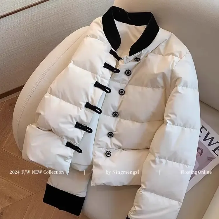 新中式盘扣加厚棉服女冬季大码胖mm高级好看气质轻薄短款棉衣外套
