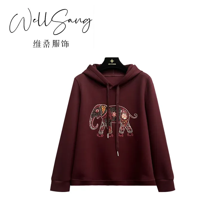 【熙為精选】40-60岁精致女性 时尚减龄刺绣休闲舒适连帽卫衣#8533