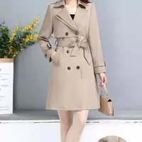 【聂姑娘】秋季时尚英伦风纯色拼接束腰休闲百搭气质女士风衣（1590）