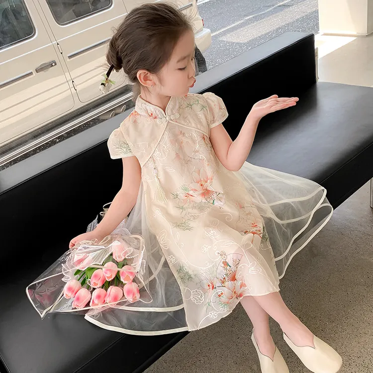 儿童气质旗袍裙新款洋气夏季古风中大童小女孩连衣裙薄款表演服