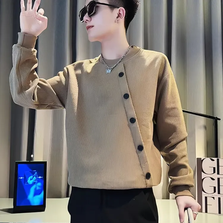 2024新款银狐绒男装秋长袖卫衣圆领潮牌休闲百搭痞帅修身上衣