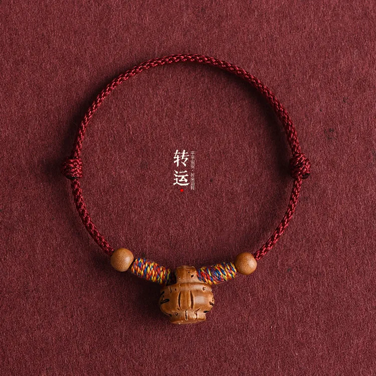 非金属木质手链 天然桃木桃篮男女平安转运珠本命年手工编织手绳
