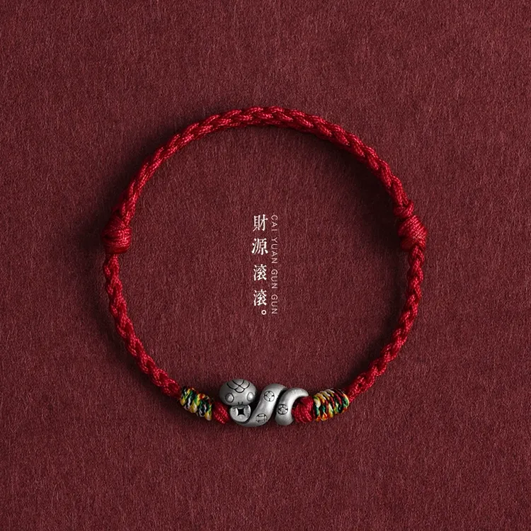 足银手链 999生肖属蛇本命年红绳脚链男女平安旺财运手工编织手绳