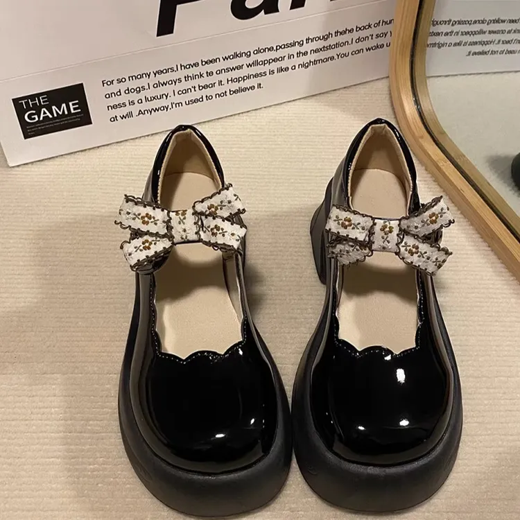 少女日系jk配裙子森系蝴蝶结小皮鞋女2024夏季新款复古浅口单鞋~