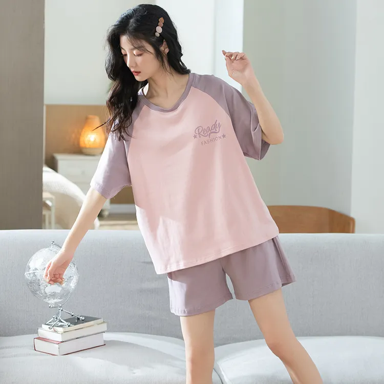 25年新款套头女夏季薄款短袖短裤宽松舒适休闲家居服可外穿W6135