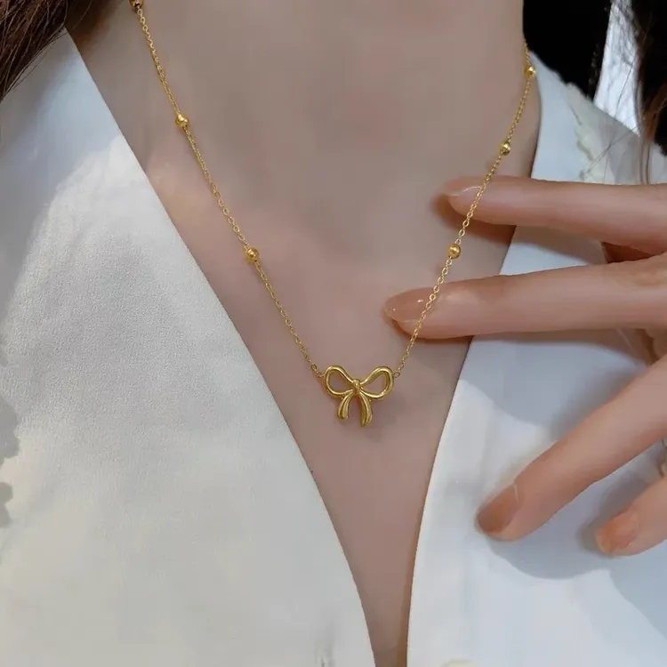 钛钢项链 甜美森系轻奢项链锁骨链蝴蝶结素款百搭简约小众饰品ins