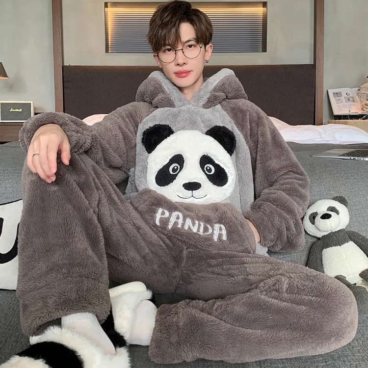 男士睡衣秋冬季珊瑚绒加厚加绒法兰绒大码卡通家居服男款冬天套装