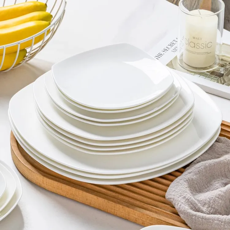 方形景德镇骨瓷盘家用深汤盘菜盘牛排西餐盘子平盘纯白色盘餐具