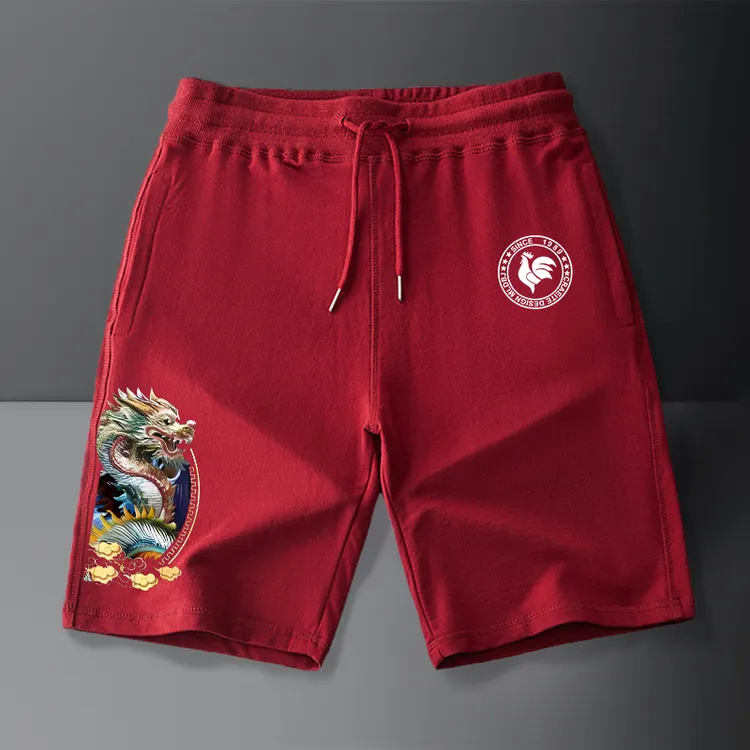 法莱尔公鸡男士大码国风棉质短裤龙的传人休闲五分裤外穿宽松潮流