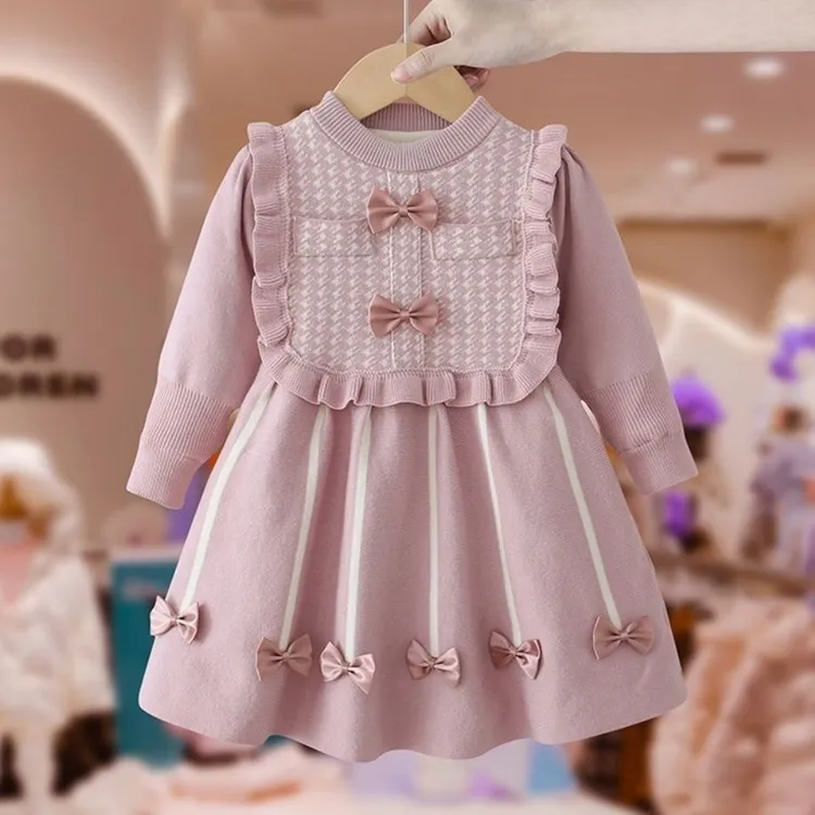 女童连衣裙秋冬2025新款儿童针织连衣裙宝宝洋气公主裙儿童毛衣裙