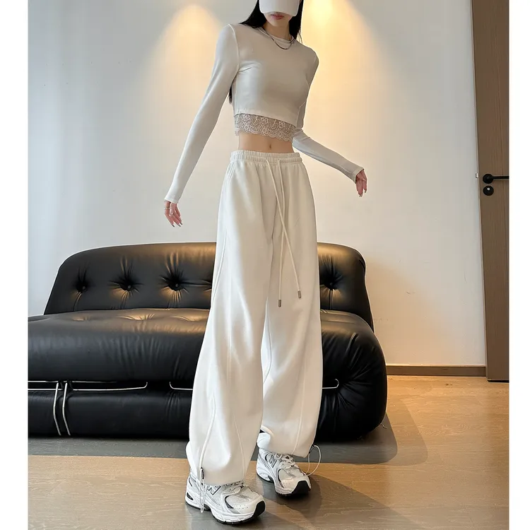 动感少女宽松运动裤女秋冬新款加绒加厚美式香蕉裤高腰垂感阔腿裤