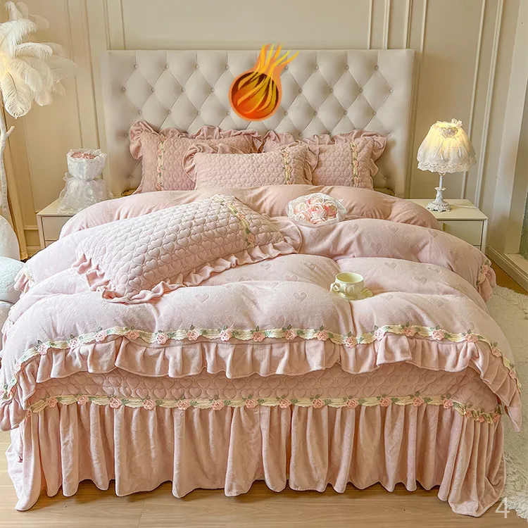 【10斤】高克重冬季双面绒加厚牛奶绒韩版公主风加绒保暖床盖四件套