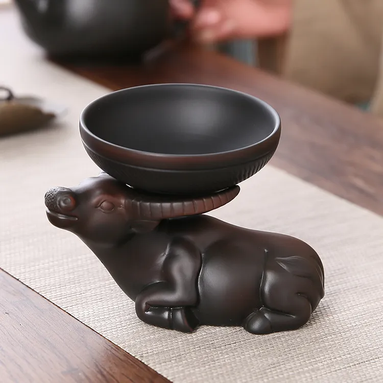 紫陶茶漏牛茶宠陶瓷孔茶滤网家用泡茶过滤器创意茶宠功夫茶具配件