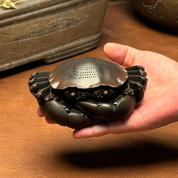 紫陶螃蟹茶漏茶叶过滤网紫陶茶宠摆件茶滤茶道配件滤茶器盖置