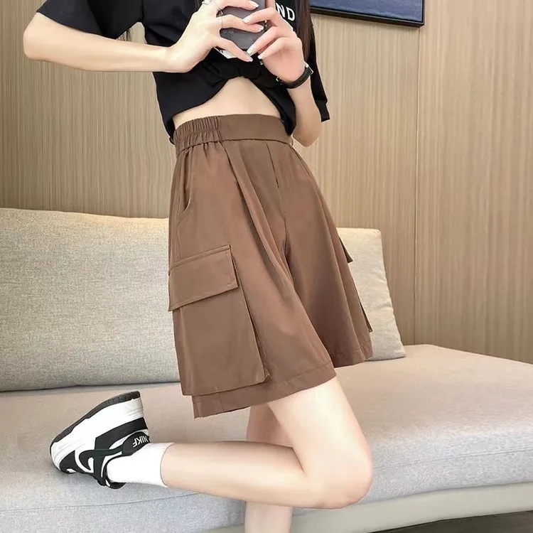  【清仓】冰丝速干工装五分裤女夏季薄款休闲阔腿裤美式显瘦5分裤女