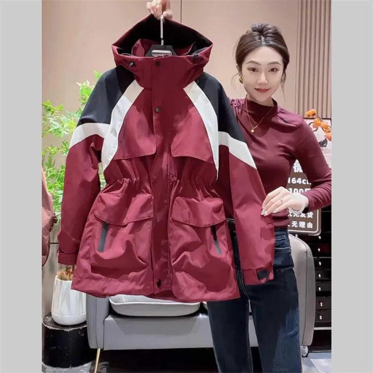 欧货拼接撞色冲锋衣外套女2024秋季新款设计高级感时尚百搭风衣潮
