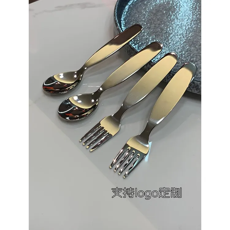 1-5周岁推荐】短款304不锈钢宽柄小童勺子奶粉甜品勺水果沙拉叉子