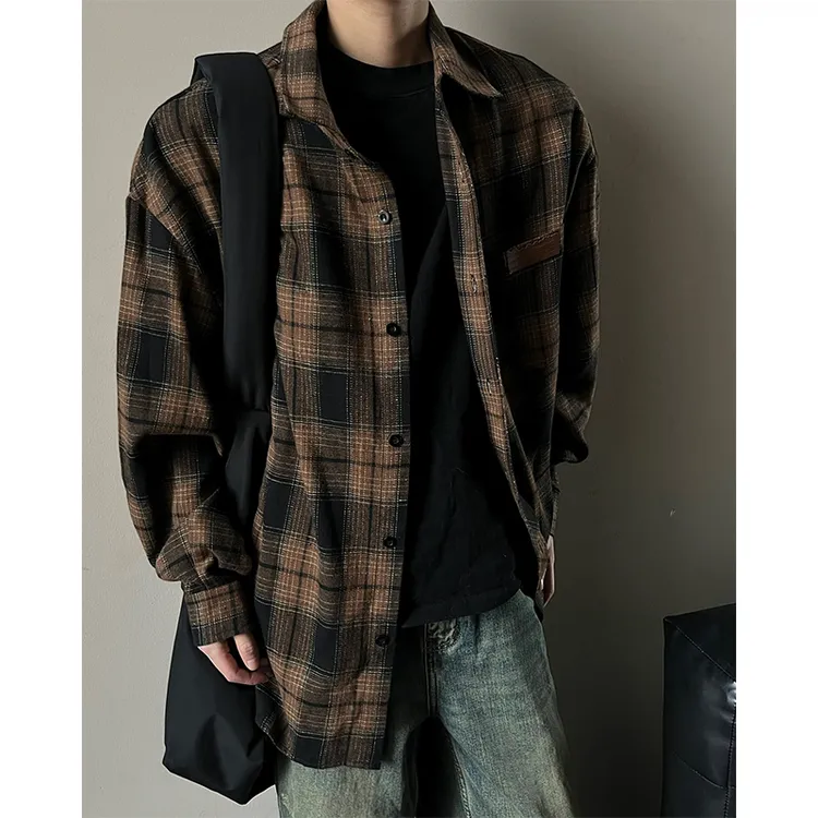 美式复古格子衬衫男长袖日系潮牌vintage宽松休闲外套2025款衬衣