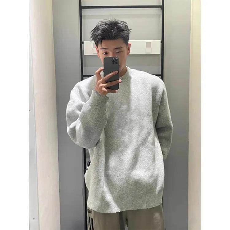 cleanfit纯色毛衣男款秋冬日系慵懒高级感内搭打底衫圆领针织线衣