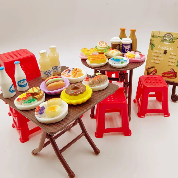 迷你折叠桌子微场景仿真食玩模型摆件娃娃屋迷你小餐桌凳微缩玩具