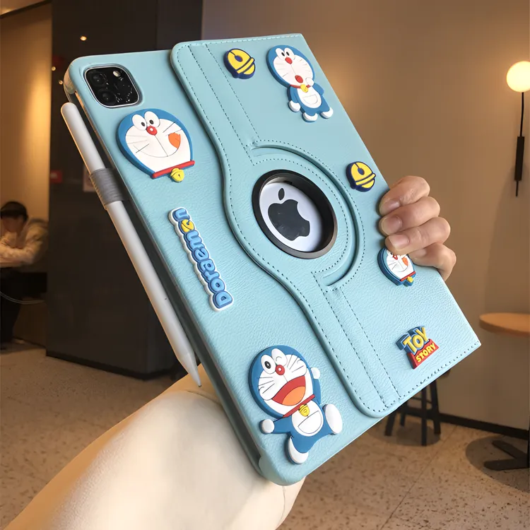 DIY叮当猫360旋转适用iPadAir6保护套Pro11卡通9.7防摔10代Air5壳