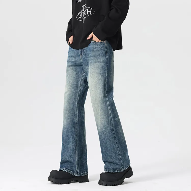 高端美式微喇叭牛仔裤男士时尚秋季宽松高腰显瘦复古百搭裤子