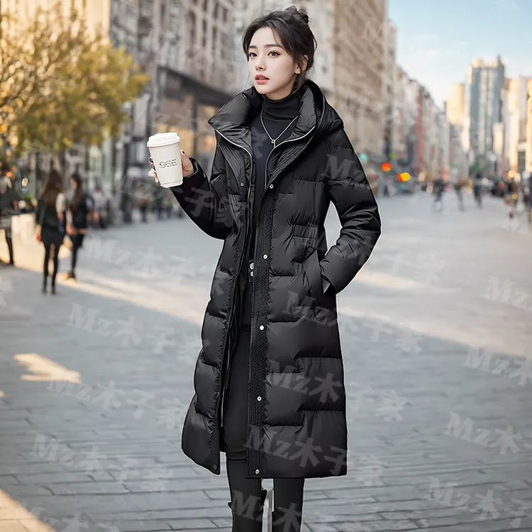 2024冬新款腰带中长款棉衣女连帽收腰加厚棉服外套女过膝保暖棉袄