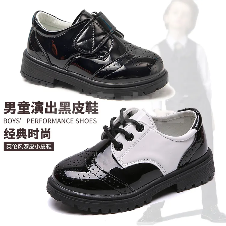 男童皮鞋演出礼服鞋秋冬加绒黑色小皮鞋英伦风学生软底儿童跳舞鞋