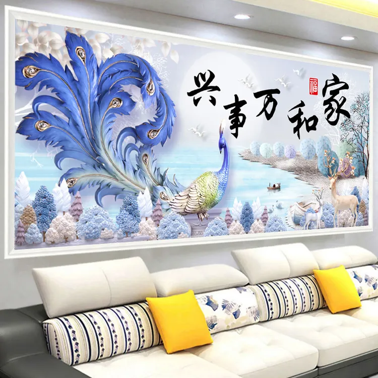 5d钻石画满钻十字绣2025新款绣家和万事兴客厅孔雀点钻石绣发财鹿