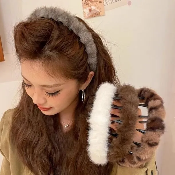 秋冬毛绒豹纹带齿防滑发箍女2024新款洗脸化妆敷面膜头箍发卡头饰