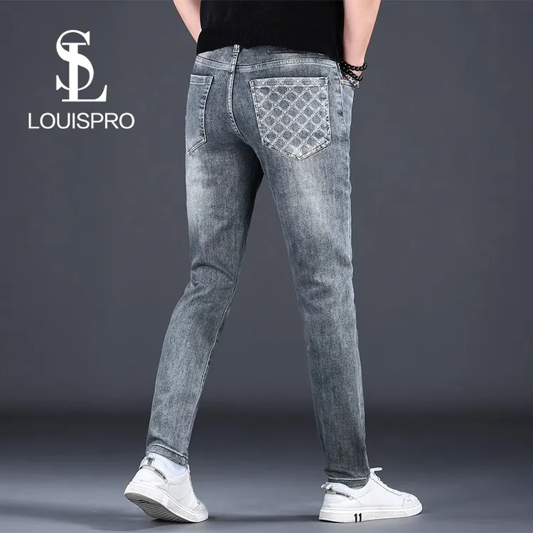 Louispro新款时尚潮牌修身小脚牛仔裤男款弹力时尚高端男士长裤子