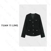 袁艺灵【小香】24新秋进口气质小香亮片时尚百搭V短外套8698