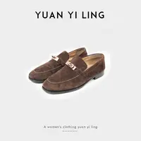 袁艺灵【独立设计师】黑翻绒乐福鞋舒适真皮英伦潮流圆头秋冬