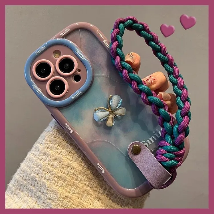 彩色晕染紫线条腕带手绳适用苹果15手机壳iPhone16promax防摔14