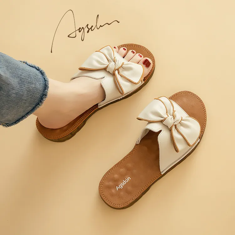 奥古狮登外穿拖鞋女2024新款夏季小香风厚底防滑凉拖鞋蝴蝶结凉鞋