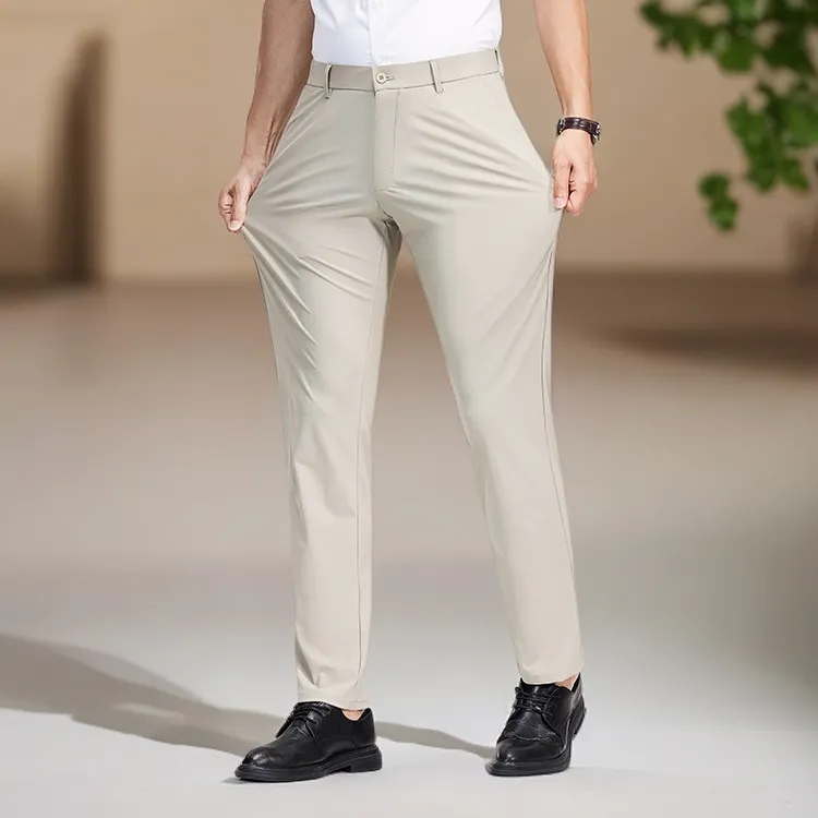 皮尔卡丹男士冰丝弹力夏季凉爽商务长裤大码休闲裤高级垂感裤子