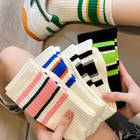 撞色潮流春秋季袜子女中筒袜日系潮长袜堆堆袜条纹拼色新款袜