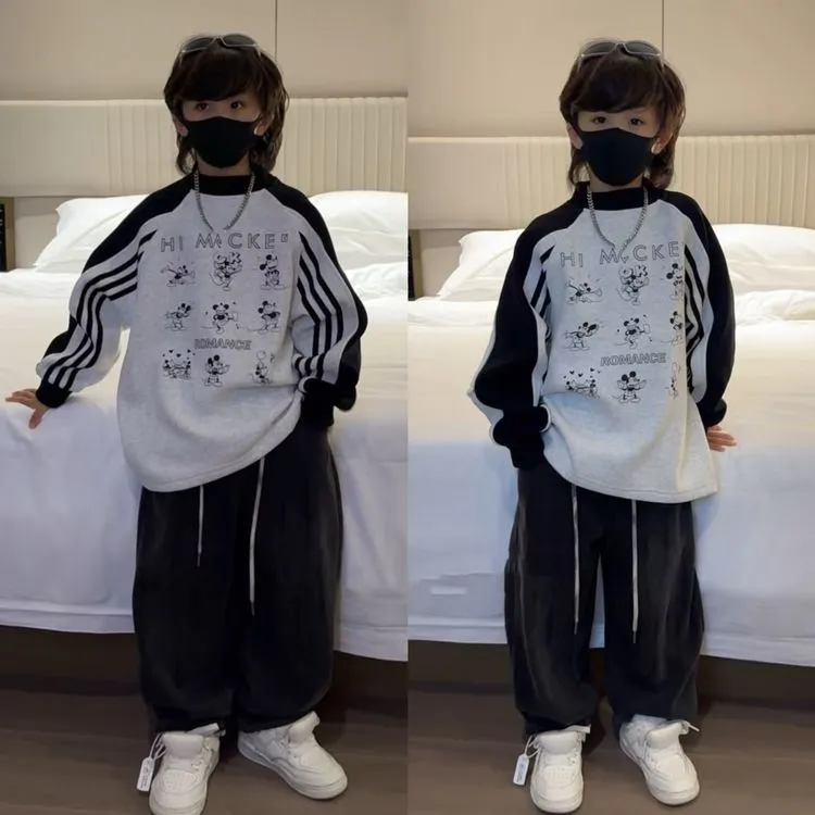 男童上衣宽松休闲小外套羊羔绒棉质印花卫衣适10至14岁儿童